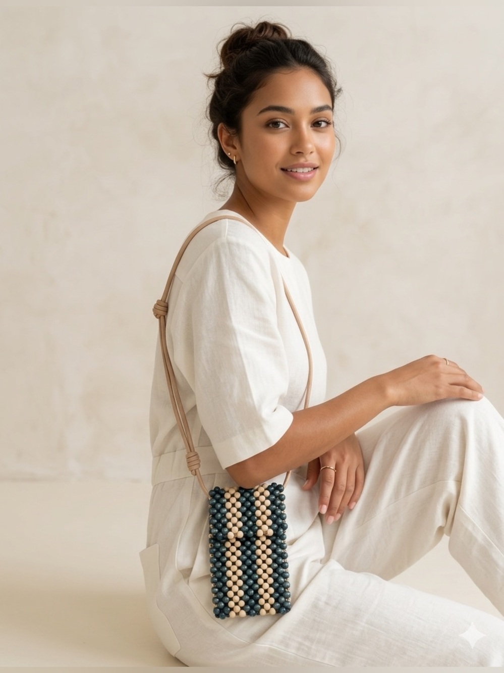 Universal Thread Beaded Crossbody Cell Phone Caddy Boho Travel Neutral & Blue
